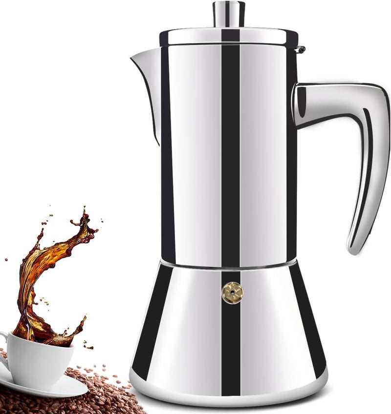 DITOSH 6 Cup Thickened 304 Stainless Steel Moka Pot Stovetop Espresso Maker Cafeteras Italian Percolator Espress Makers Capable Greca Mocha Coffee Machine for Induction Home and Camping 300ml 10oz - Image 1